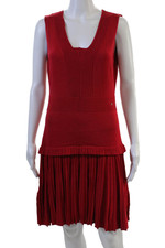 Carolina Herrera Womens Sweater Dress Red Sleeveless V-Neck Viscose Size S