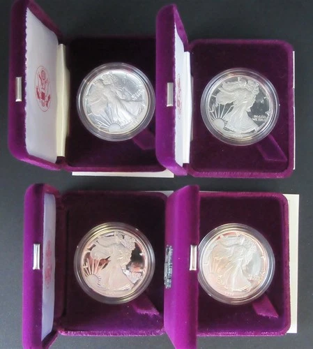 4 AMERICAN EAGLE SILVER DOLLARS PROOF COINS 1986 1989 1990 1991 1 OUNCE OZ NR!