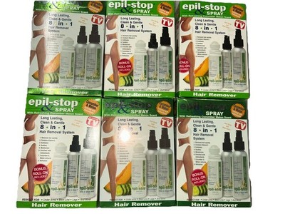 6 NIB Epil-Stop 8oz Jumbo 8 in 1 Hair Remover Cucumber Melon Spray Bonus Roll On