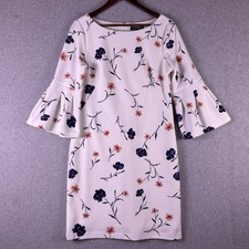 Lauren Ralph Lauren Dress Women's 8 White Floral Print Zip Bell Sleeves Cocktail
