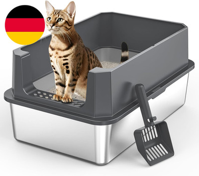 MIXJOY Katzenklo Edelstahl XL, Katzentoilette Edelstahl 28L Groß Kapazität Ausla