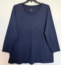 CJ Banks Size 2X Solid Navy tunic knit top, scoop neck, long sleeve, NWT