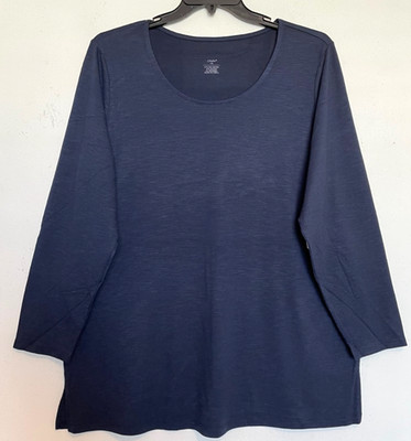 CJ Banks Size 1X Solid Navy tunic knit top, scoop neck, long sleeve, NWT