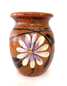 VINTAGE HAND PAINTED MEXICAN ADOBE FLOWER POT