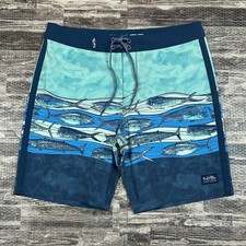 Salt Life SLX-QD Vapor Stretch Mens sz 32 Blue Board Shorts Ocean Fish Striped