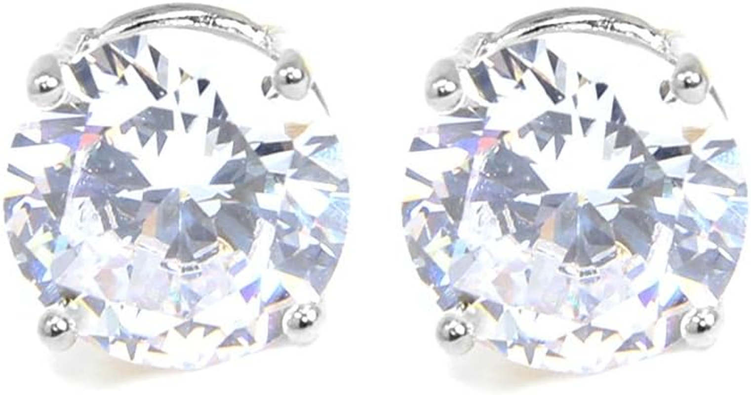 Gold Stainless Steel Round Cut Cubic Zirconia Stud Earrings in Clear Case
