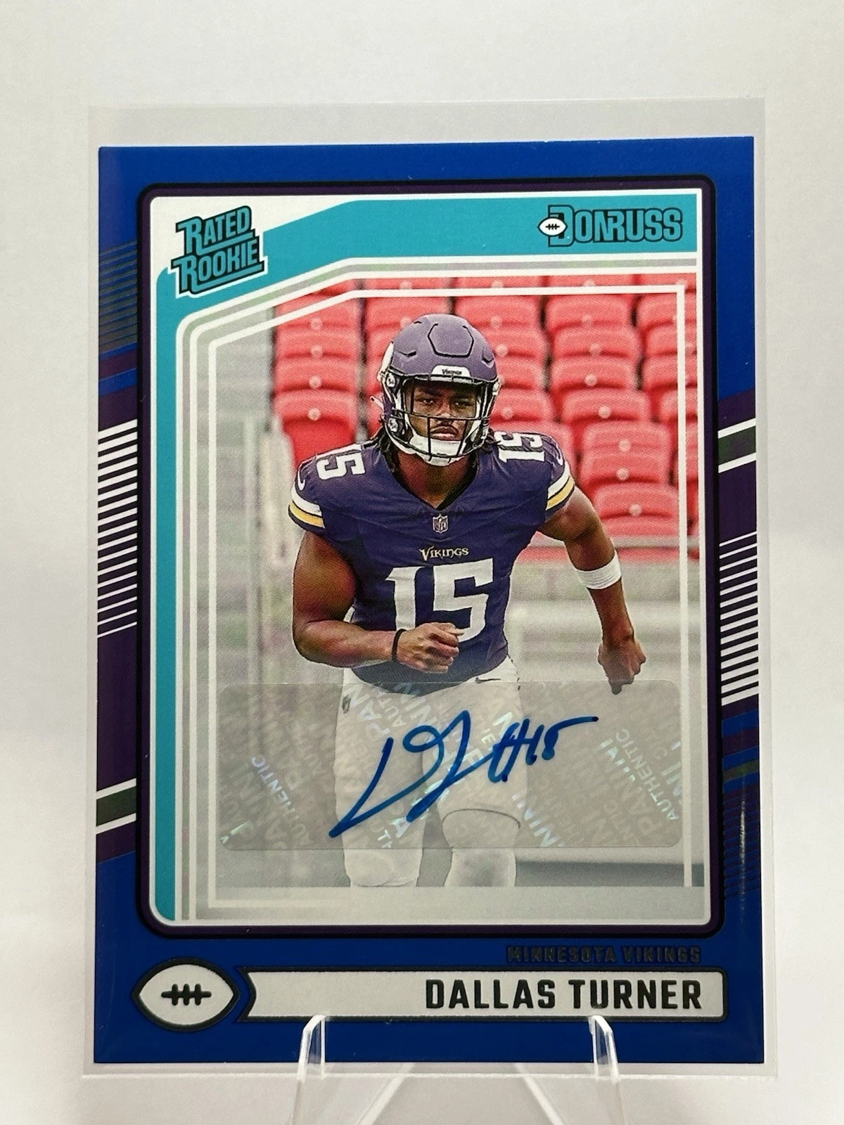 2024 Panini Donruss Rated Rookie Dallas Turner Blue Press Proof Autograph Auto