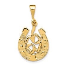 10k Yellow Gold Horseshoe Clover Pendant Lucky Charm Celtic Amulet for Women
