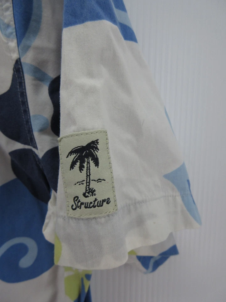 VINTAGE Structure Shirt Men Large Blue Hawaiian Loop Collar Camp Reverse Print - Image 3 of 4