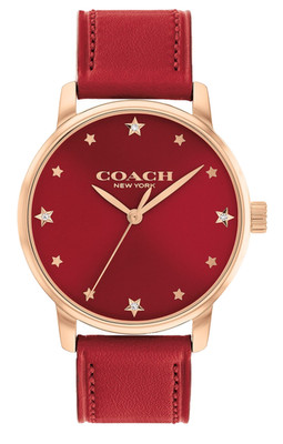 COACH GRAND 14504073 RED LOGO DIAL RED LEATHER STRAP 36MM WOMEN'S WATCH
