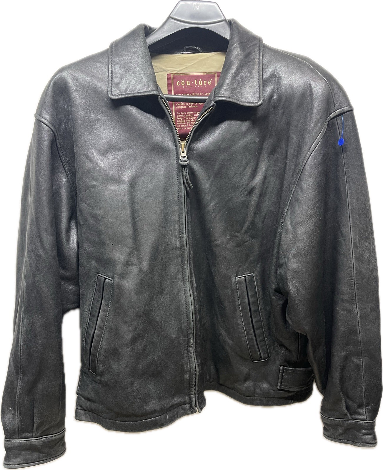 Vintage Couture by J. Park Black Leather Jacket Mens Large L Lambskin Bomber Zip
