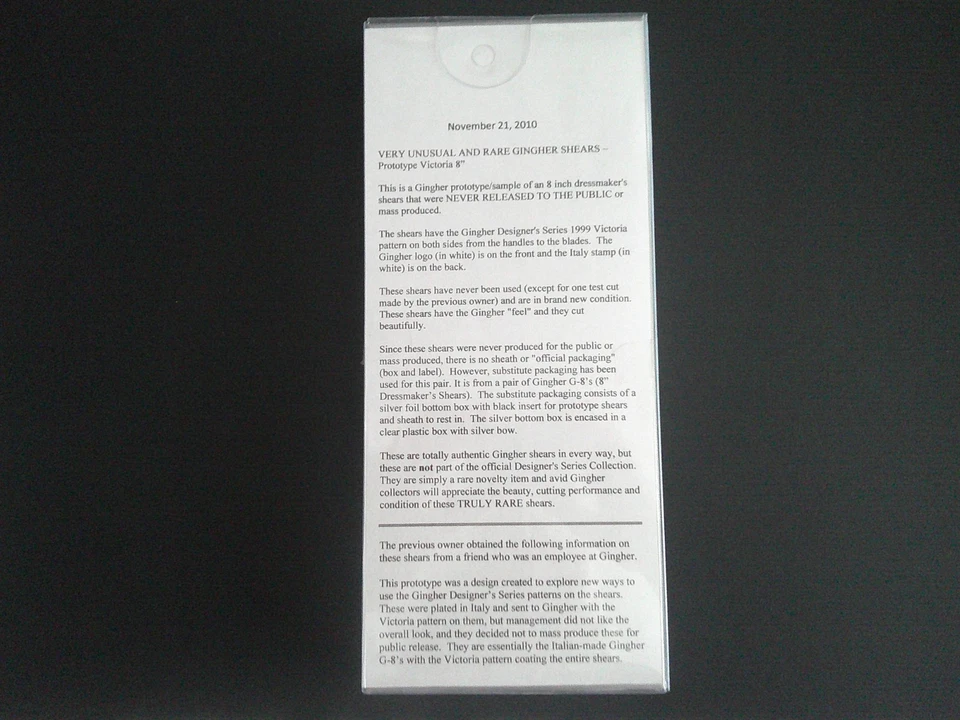 ДЕЙСТВИТЕЛЬНО РЕДКИЕ — ОЧЕНЬ НЕОБЫЧНЫЕ ДИЗАЙНЕРСКИЕ НОЖНИЦЫ GINGHER ПРОТОТИП 1999 VICTORA 8 ФУТОВ - Изображение 3 из 3
