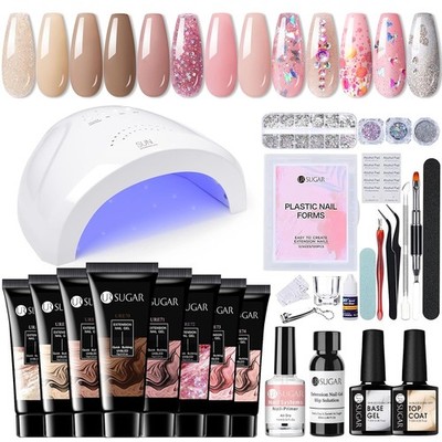 UR SUGAR Polygel Starter Set mit UV Lampe 48W, 8 Farben Gel Nägel Selber
