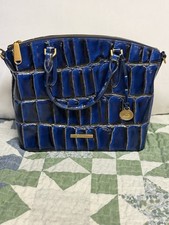 Brahmin Blue Crocodile Embossed Satchel Bag Gold Hardware Logo Charm Lined