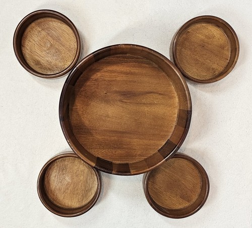 Vtg Mid Century Modern Solid Teak Wood Salad Bowl Serving Set of 5 Thailand - Picture 3 of 13