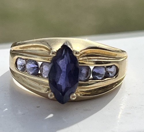 14k .585 Gold YG Tanzanite Heng Ngai HN Marquise Sz 7.25 Ring - Picture 7 of 7