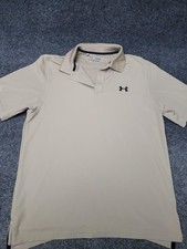 Under Armour HeatGear Polo Shirt Mens Small Beige Golf Performance Loose Fit