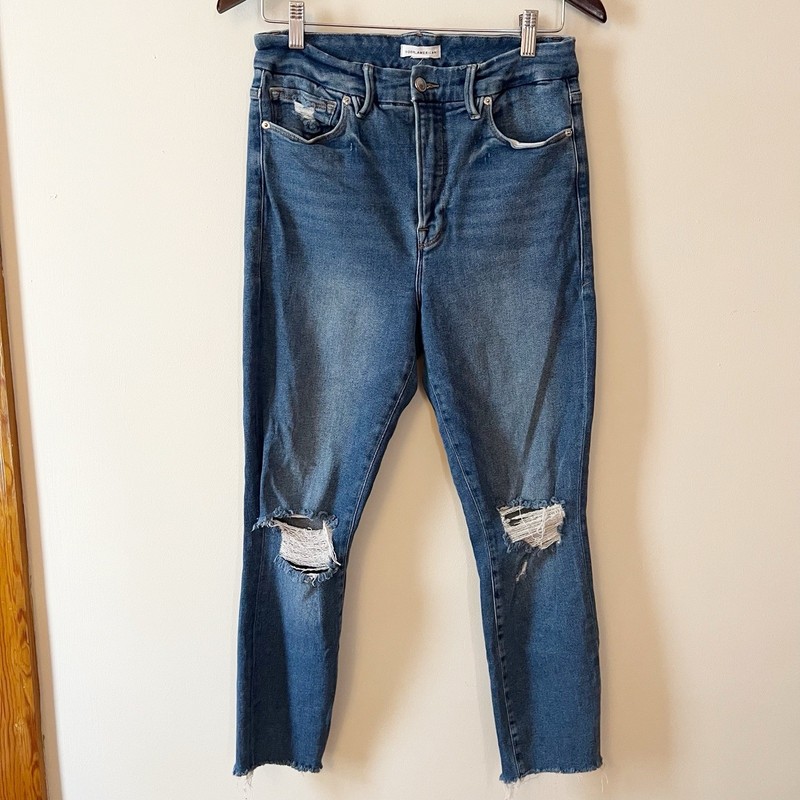 GOOD AMERICAN Good Waist Crop Raw Edge Skinny Jeans In Blue533 Size 10/30
