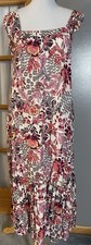 Tiered Floral Maxi Dress L Gray White Pockets Boho Cottagecore Prairie Romantic
