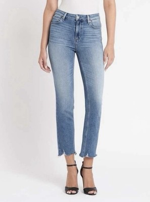 PAIGE DENIM Light Wash CINDY High Rise Straight Leg Raw Hem Jeans Sz 25