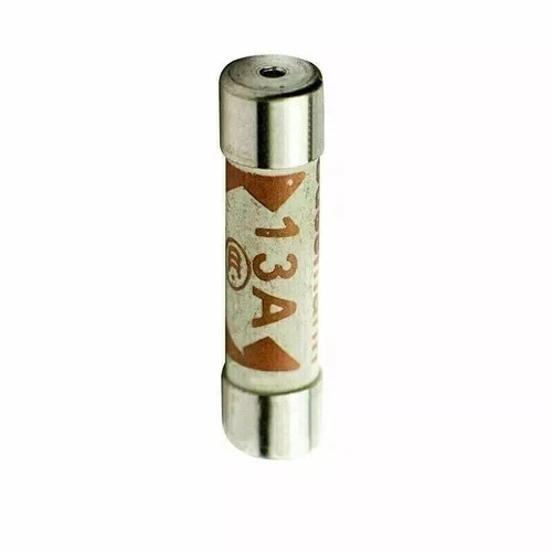 Fuse with ceramic body showing internal fuse wire