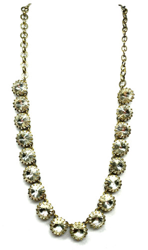 J.CREW Antique Gold Tone Venus Fly Trap Rivoli Clear Crystals Necklace 21 inch.