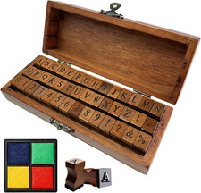 42 Pcs Letter Stamps, Wooden Alphabet Rubber Stamps Set Numbers and Symbols