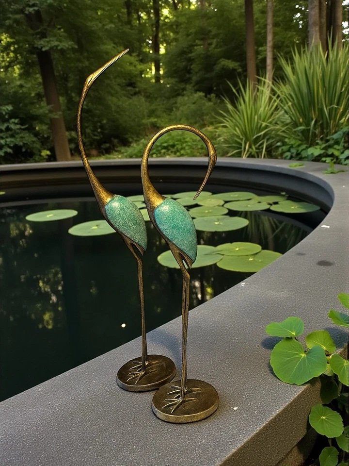 Par de grúas de jardín estilizadas escultura estatua pájaro garza conjunto de 2 ~ SPI 33336 Foto 3 de 4