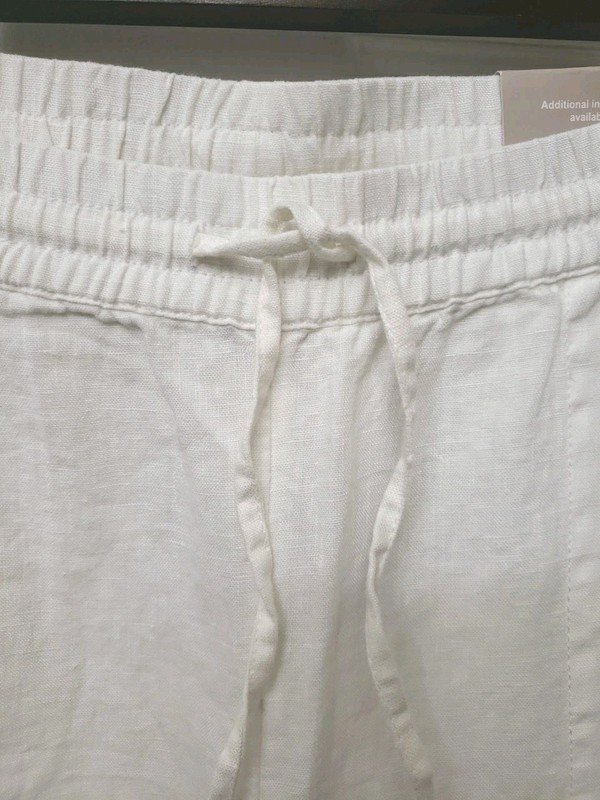NWT Chico's Size 3R /US 16R Elastic Linen Drawstring Wide Leg Pant White