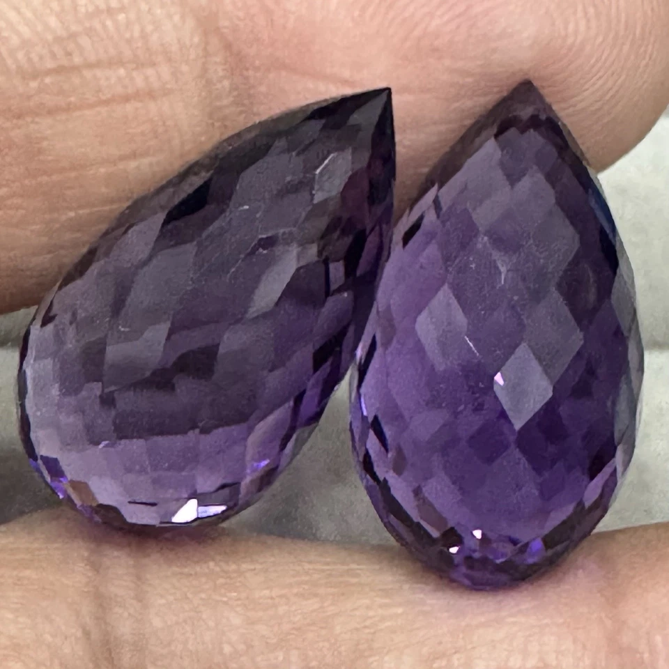 43.35 CT PURPLE AMETHYST (NOT DRILLED) BRIOLETTE PAIR LOOSE GEMSTONE - Image 4 of 4