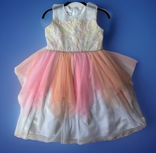 Bonnie Jean Girl's Size 12 Party Dress White Lace  Pastel Tulle Tutu Skirt