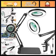 12X LED Magnifying Lamp with Light, 2-in-1 Clamp Desk Magnifier for Crafts Rea