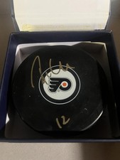Michael Raffl Philadelphia Flyers signed logo puck Coa 