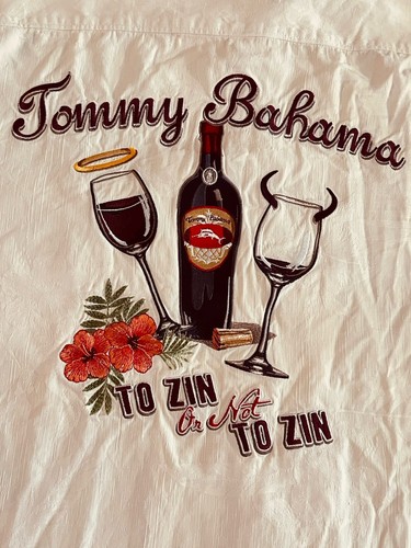 Tommy Bahama Mens Silk Shirt TO ZIN OR NOT TO ZIN Embroidered Button Up Wine Lrg