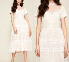 NWT TADASHI SHOJI Camilla Tea Length Lace Dress AWI17173MD Ivory Petal Size 0