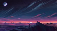 Landscape gmdk art illustration sunset mountains Custom Gaming Mat Desk
