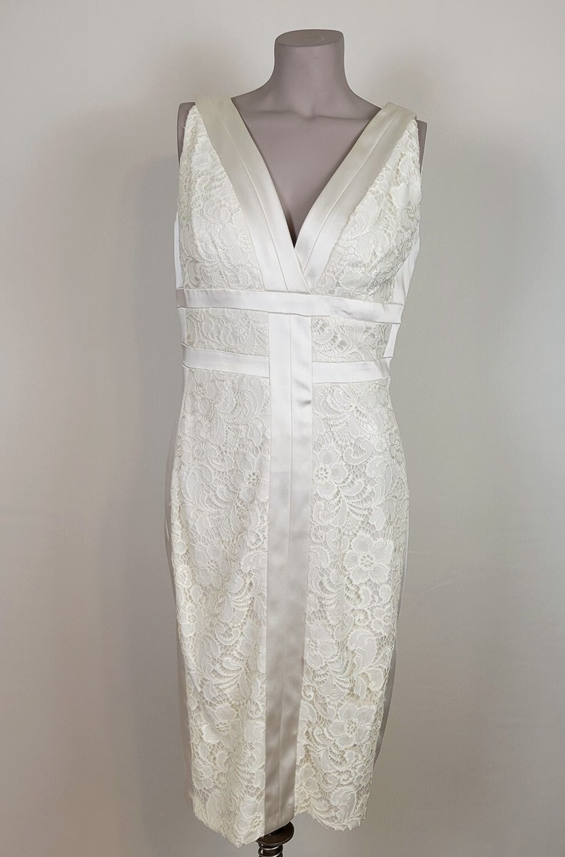JAX ivory satin and lace sleeveless v neck sheath cocktail dress Size 8