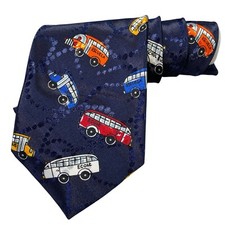 A Rogers Necktie Silk Blue Multi Color School Bus Novelty
