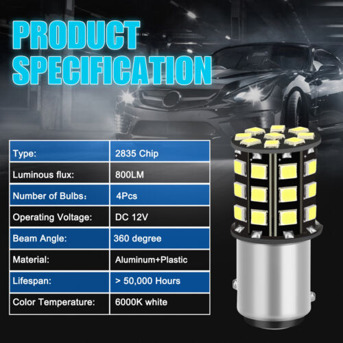 4x 1157 33-SMD LED Tail Brake Stop Reverse Parking Turn Signal Light Bulbs White - Picture 7 of 9