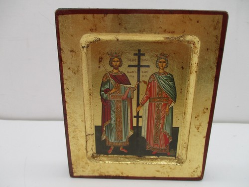 Greek Orthodox Handmade Wooden Icon St. Constantine and Helene