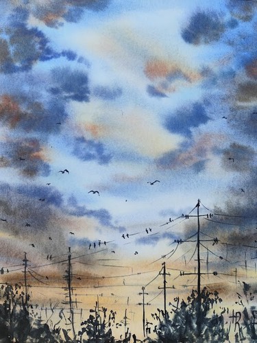 Pintura Acuarela, Paisaje Otoño, Cielo Azul, Mejor Regalo, Pintura Mural Relax. - Imagen 9 de 11