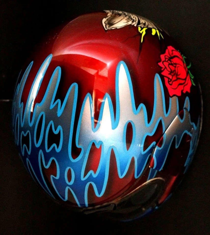 Casco de Motocicleta Arai Genuino Personalizado Pintado Firmado Obra de Arte Gato y 2 Rosas Rojas Foto 3 de 4