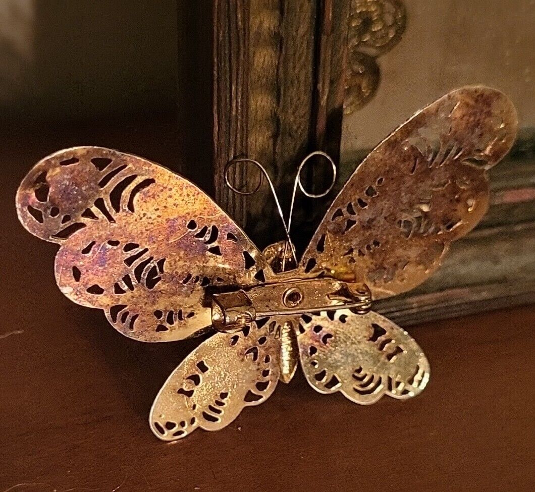 Dainty Antique Vintage 1940s Butterfly Pin Brooch… - image 3
