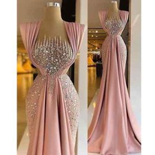 Mermaid Gowns Evening Dress Pink Fashion Pleat Criss-Cross Sequined Beading0-0