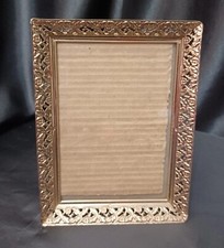 Vintage Ornate Gold Metal Photo Frame 5" X 7" Filigree Flowers Easel