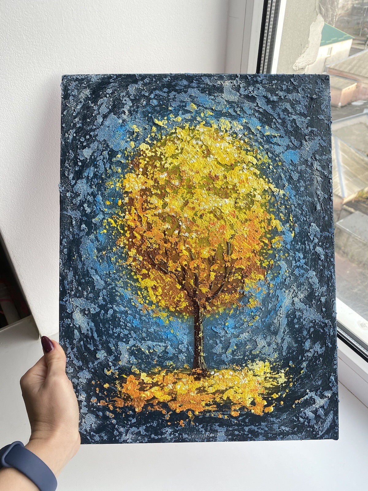 Original Oil Painting Tree Of Life Art Golden Tree Painting Texture Landscape
