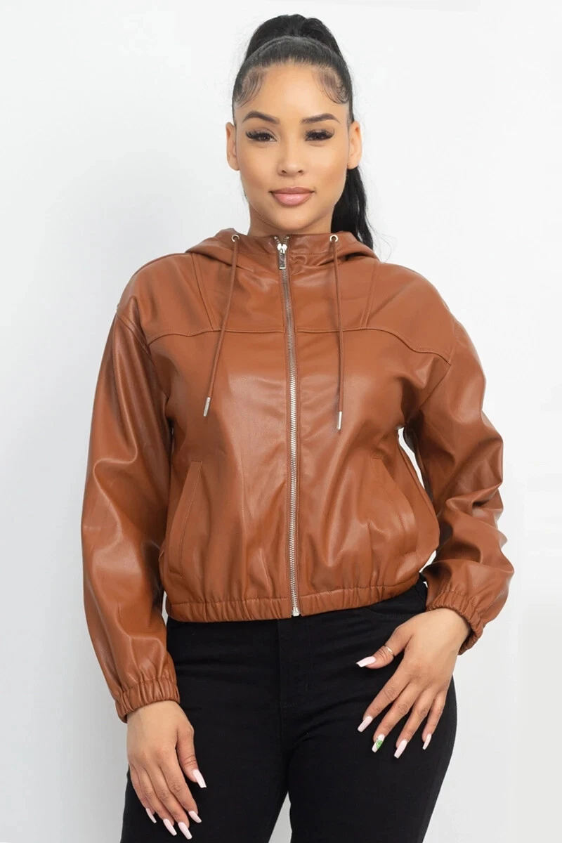 Brown clearance leather hoodie