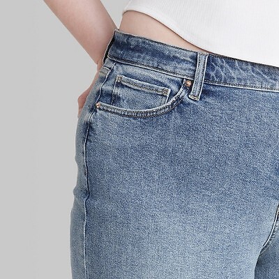 Women's Super-High Rise Distressed Straight Jeans - Wild Fable Medium Wash 8