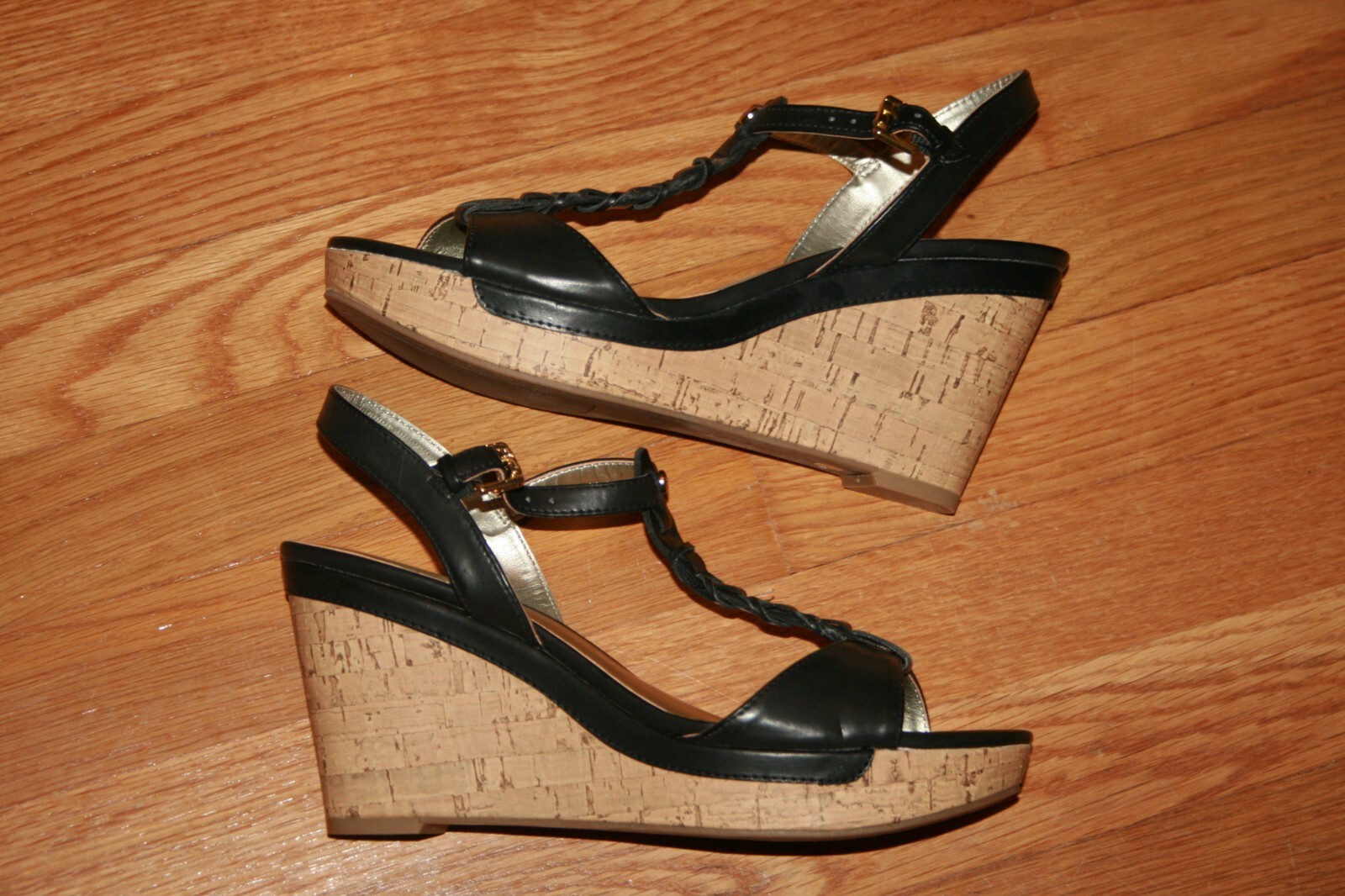 APL Scarpe Liz Claiborne nuove senza scatola taglia 8 5 sandali con zeppa cinturino nero 8 1 2 sughero