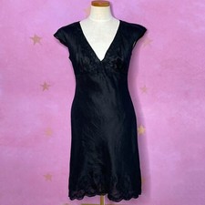 Studio M Vintage 90s Y2K Black Linen Embroidered Dress Small